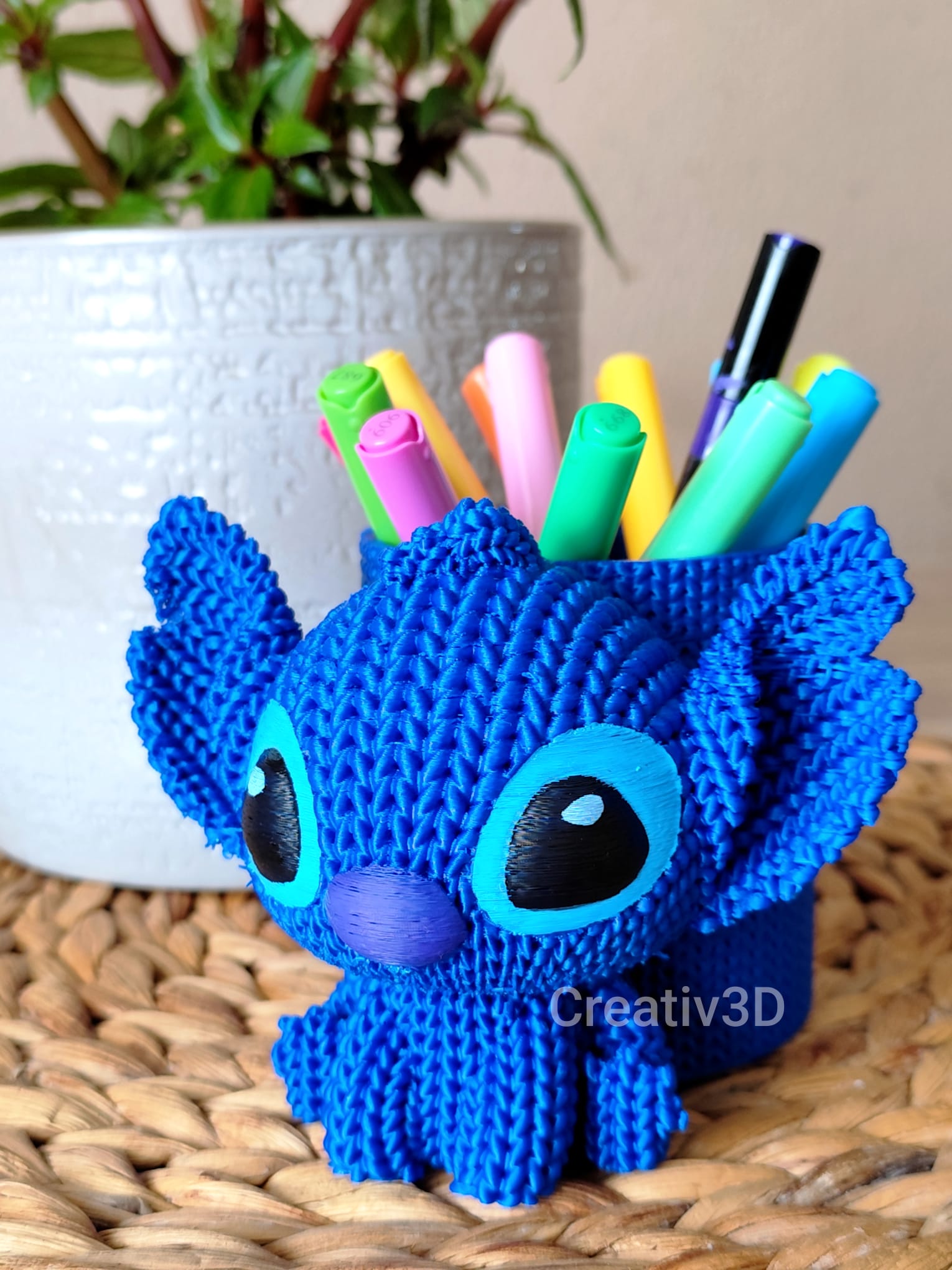 Porta-Tudo Stitch Croché 3D - Edição Artesanal (Vaso, Organizador, maquiagem ,canetas e decoração)