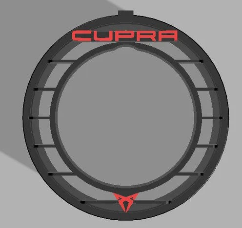 Aro difusor de ar condicionado CUPRA em polímero técnico preto com branding a vermelho - vista frontal