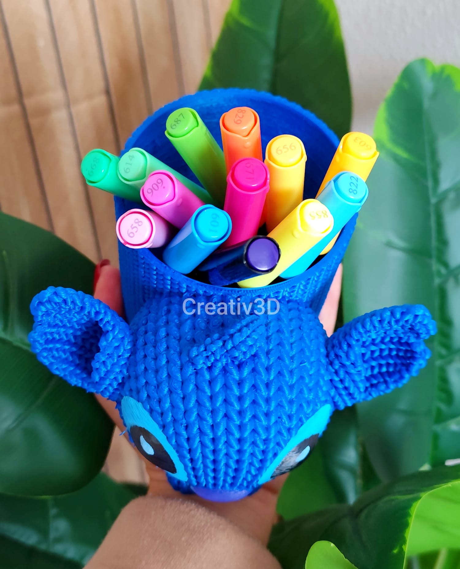 Porta-Tudo Stitch Croché 3D - Edição Artesanal (Vaso, Organizador, maquiagem ,canetas e decoração)