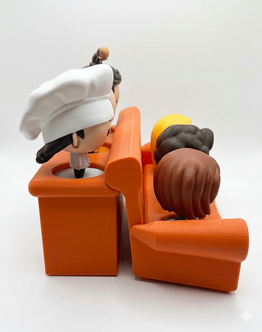 Expositor Friends - Sofá Laranja central perk personagens mcdonalts bonecos - Creativ 3D